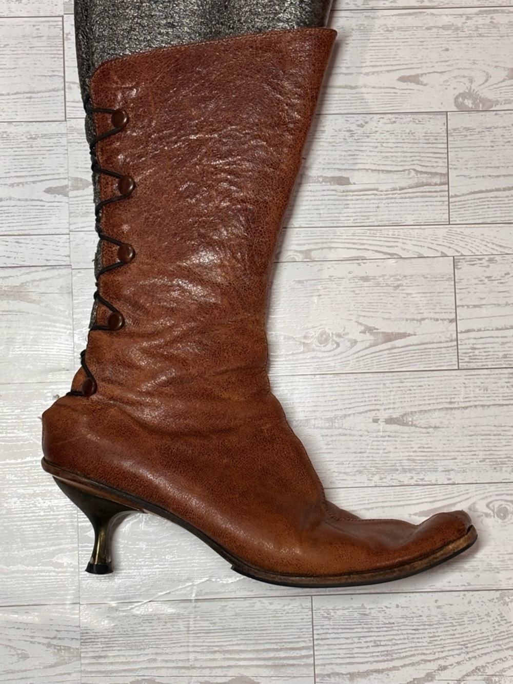 Cydwoq Vtg. HandSculpted in USA Vtg. Brown Leather Spat Ankle Boot Sz37.5